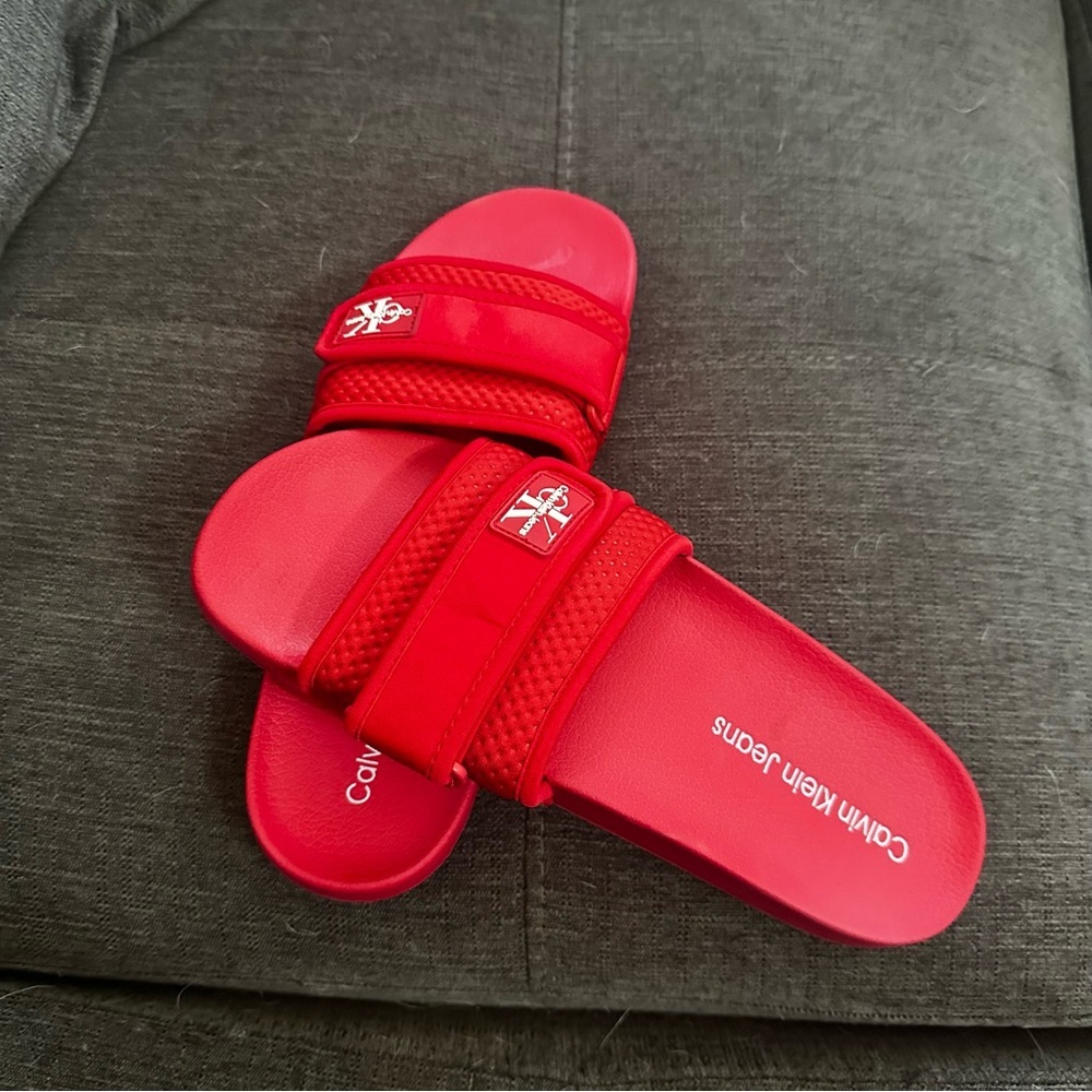 Calvin Klein Red Slide Sandals